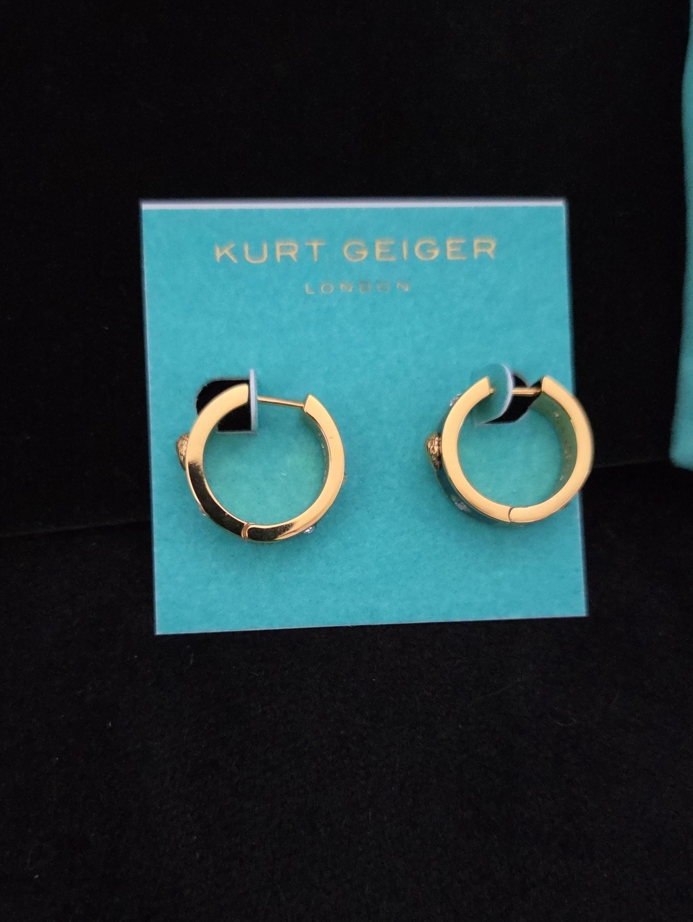 NWT Kurt Geiger London Eagle Enamel Small Hoop Earrings - Gold Black